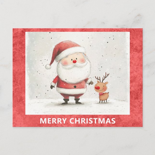 Carte Postale Joli Noël Père Noël Rudolph Reindeer (Devant)