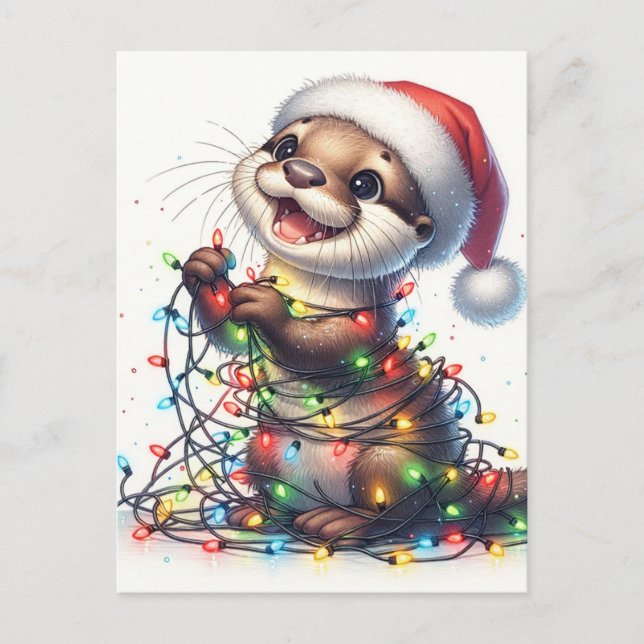 Carte Postale Joli Otter avec lumières de Noël (Devant)
