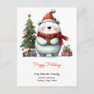 Carte Postale Joli ours polaire avec un arbre de Noël Joyeuses F