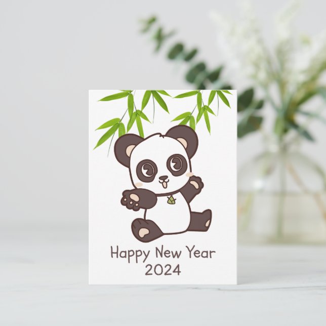 Carte Postale Joli Panda Bamboo Nouvel An (Debout devant)