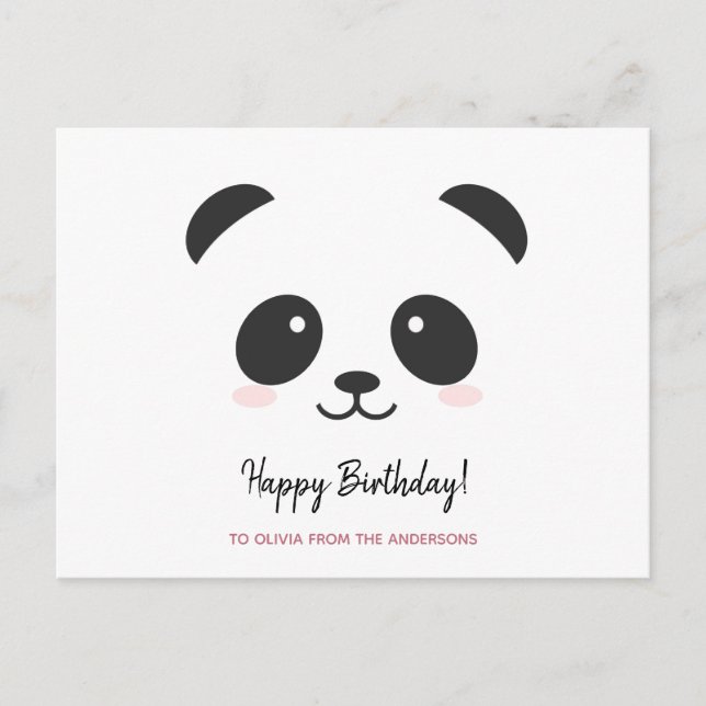 Carte Postale Joli panda noir blanc Anniversaire personnalisé  (Devant)