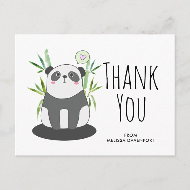 Carte Postale Joli panda noir et blanc dans le bambou Merci (Devant)