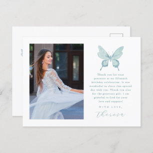 Carte Postale Joli Papillon bleu Photo Quinceanera Merci