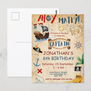 Carte Postale Joli parchemin aquarelle d'anniversaire de pirate