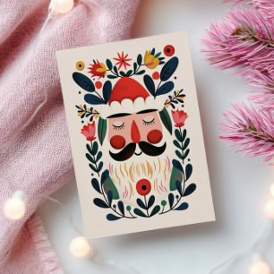 Carte Postale Joli Père Noël Abstrait Floral Noël Rétro