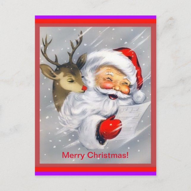Carte Postale Joli Père Noël et Rudolph Joyeux Noël (Devant)