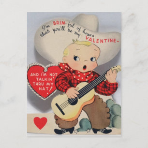 Carte Postale Joli petit cow-boy chanteur Saint-Valentin vintage