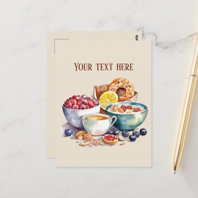Carte Postale Joli petit déjeuner, ajouter du texte (Devant/Arrière en situation)