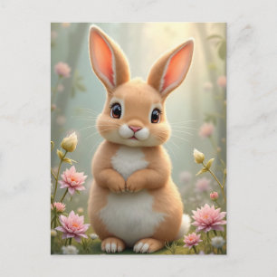 Carte Postale Joli petit lapin entouré de fleurs, personnalisé