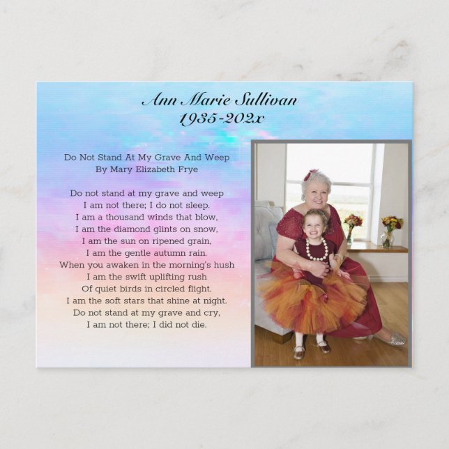 Carte Postale Joli poème commémoratif avec photo (Devant)
