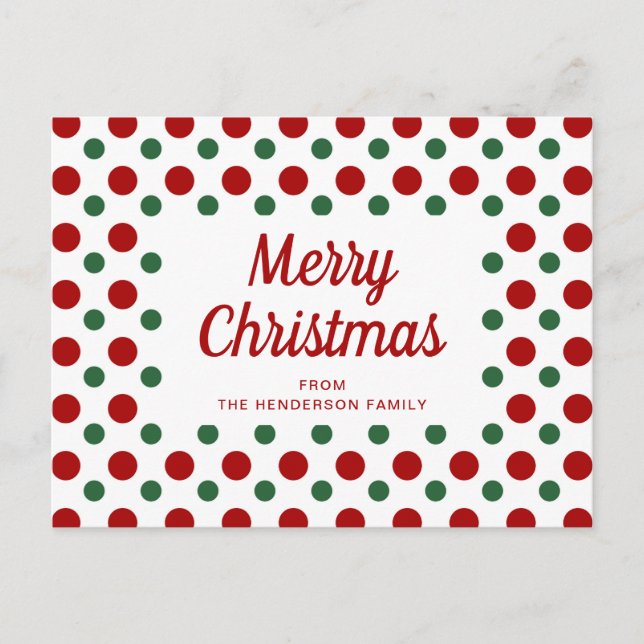 Carte Postale Joli Pois Rouge Et Vert Joyeux Noël (Devant)