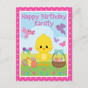 Carte Postale Joli poussin de Pâques et œufs en chocolat pour an