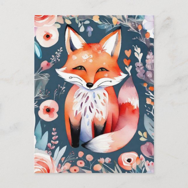 Carte Postale Joli renard floral (Devant)
