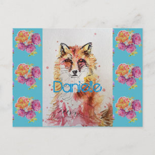 Carte Postale Joli Renard Rouge Animal Rose Rose de Teinte
