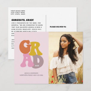 Carte Postale Joli Retro les années 70 Rose Photo Graduation