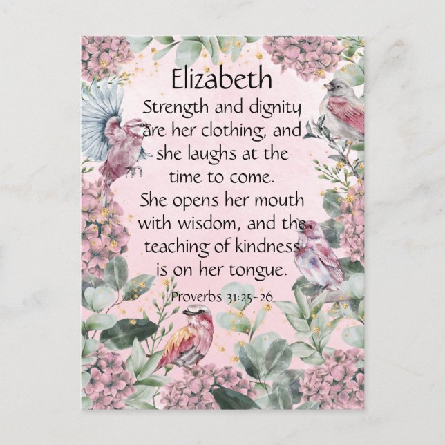 Carte Postale Joli rose Floral Jardin Oiseaux Proverbes 31 Bible (Devant)