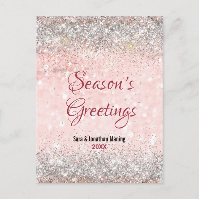 Carte Postale Joli rose rose argent parties scintillant Noël nou (Devant)