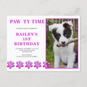 Carte Postale Joli rose rose Pawty Heure Chien Anniversaire Invi