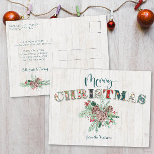 Carte Postale Joli Russe Floral Joyeux Noël Typographie