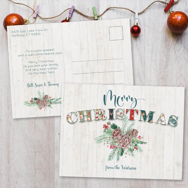 Carte Postale Joli Russe Floral Joyeux Noël Typographie (Créateur téléchargé)