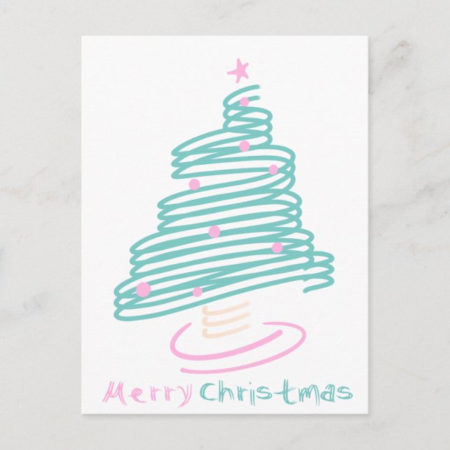 Carte Postale Joli sapin de Noël rose vert Tourbillonnant (Devant)