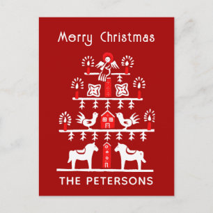 Carte Postale Joli sapin de Noël scandinave rouge et blanc