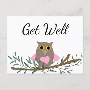 Carte Postale Joli script de vœux de rétablissement de chouette