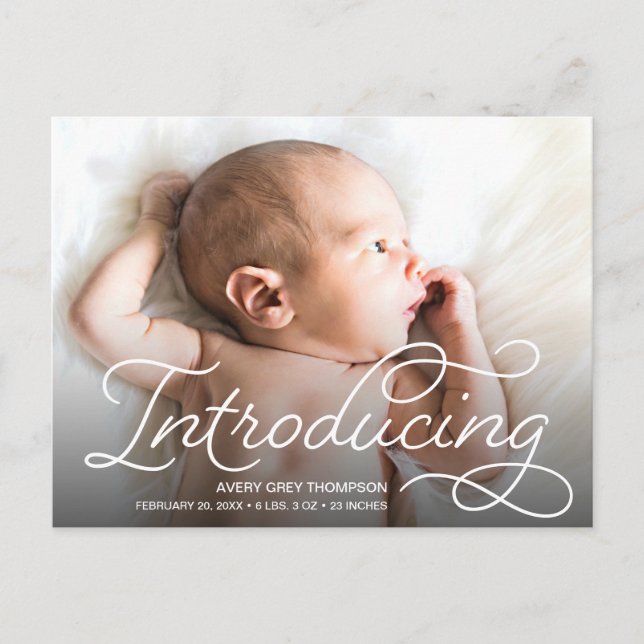Carte Postale Joli Script Moderne Introduire Photos Bébés (Devant)