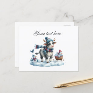 Carte Postale Joli Seasonal Vache d'hiver amoureux ajouter nom