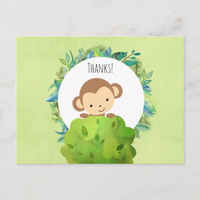 Carte Postale Joli singe derrière une fête de buisson Merci (Devant)