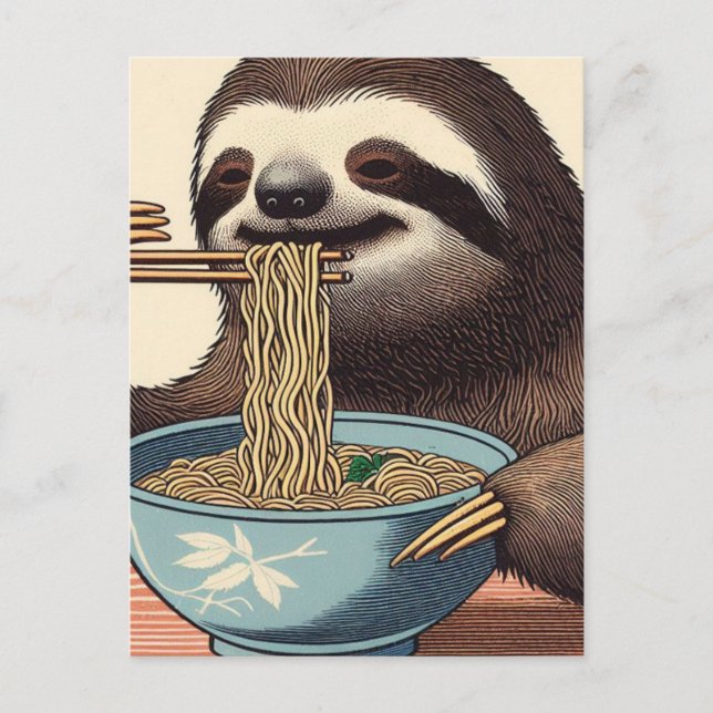 Carte Postale Joli Sloth Manger Ramen Bois Imprimer (Devant)
