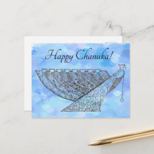 Carte Postale Joli stylo et encre Chanukah Menorah sur les point