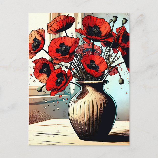 Carte Postale Joli Vase de Red Poppies (Devant)
