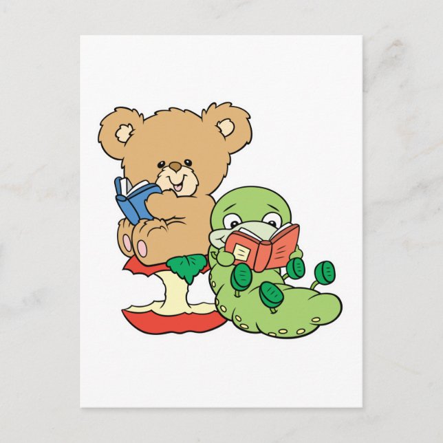 Carte Postale Joli ver luisant et ours lisant (Devant)
