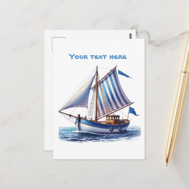 Carte Postale Joli voilier de plage ajouter du texte (Devant/Arrière en situation)