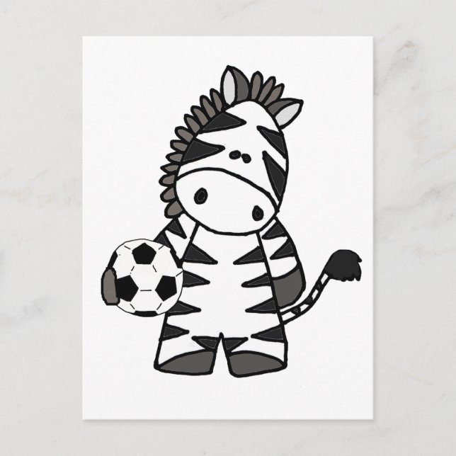 Carte Postale Joli Zebra Jouer au Soccer Dessin (Devant)