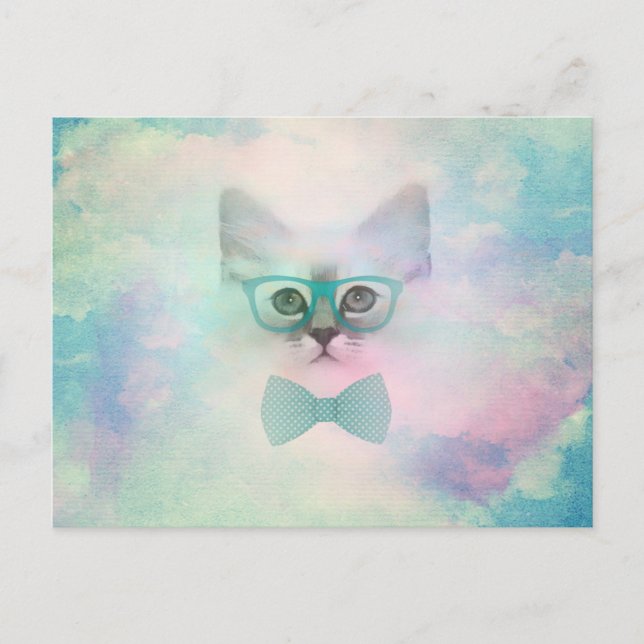 Carte Postale Jolie adorable aquarelle drôle lunettes chaton (Devant)