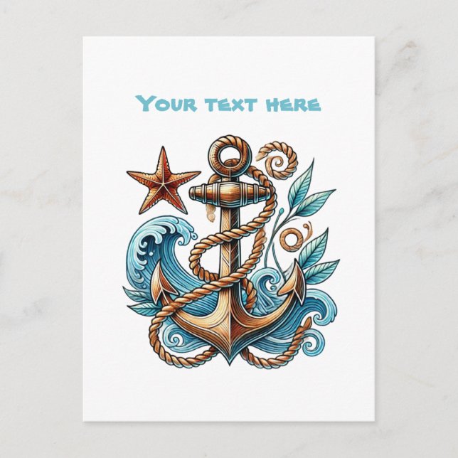 Carte Postale Jolie ancre de bateau personnalisable de plage (Devant)