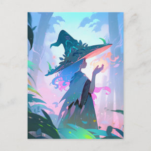 Carte Postale Jolie Anime sorcière fille Imaginaire Art