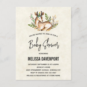 Carte Postale Jolie aquarelle cerf allongé Baby shower