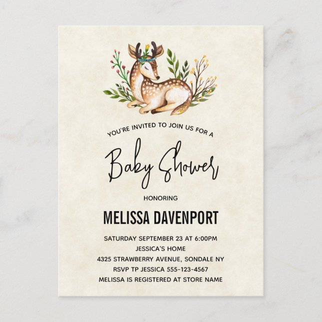 Carte Postale Jolie aquarelle cerf allongé Baby shower (Devant)
