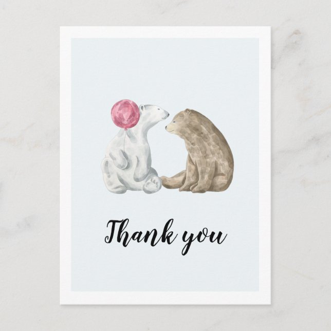 Carte Postale Jolie aquarelle ours Baby shower Merci (Devant)