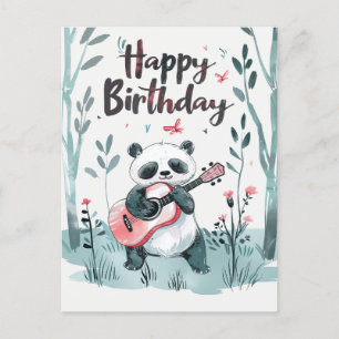Carte Postale Jolie aquarelle Panda jouer de la guitare Annivers