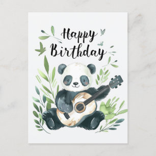 Carte Postale Jolie aquarelle Panda jouer de la guitare Annivers