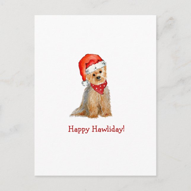 Carte Postale Jolie aquarelle Yorkie à Santa hat (Devant)