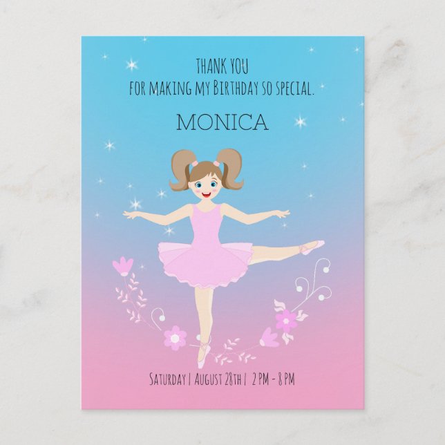 Carte Postale Jolie Ballerina fille fête d'anniversaire (Devant)