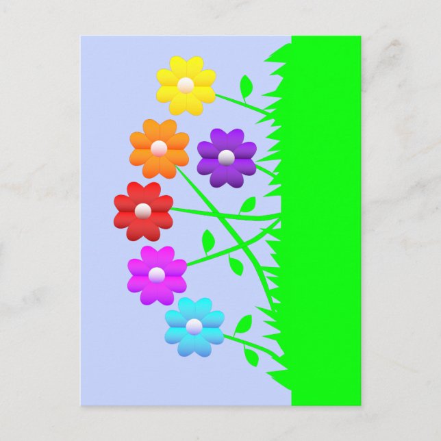 Carte Postale Jolie bande dessinée art couleurs fleurs herbe (Devant)
