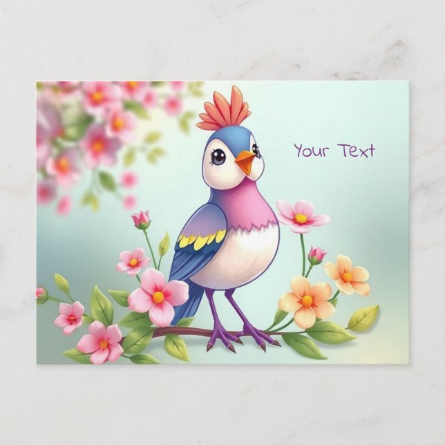 Carte postale jolie bleu rose Oiseau (Devant)