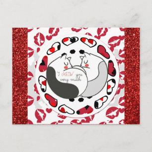 Carte Postale Jolie caricature Chat Aimer Parties scintillant ro