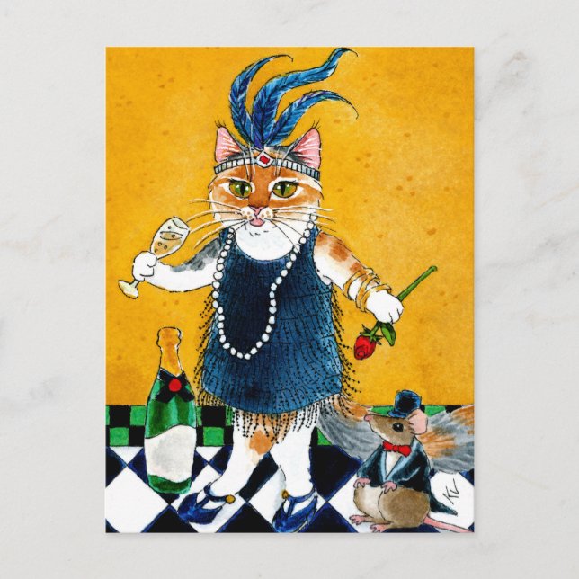 Carte Postale Jolie chatte Flapper danseuse Art Déco années 1920 (Devant)